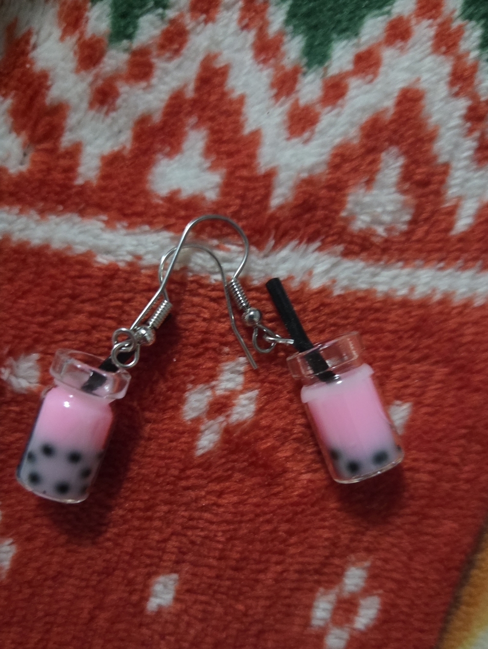 Pink Bubble Tea Drop Earrings — Cute Pink Milk Tea Charms